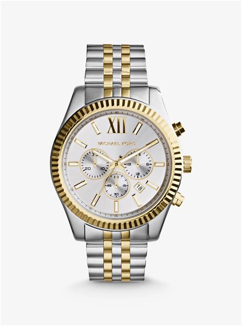 michael kors lexington silver-tone and leather watch|Michael Kors mk 8281.